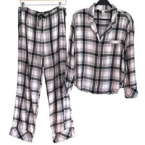 Victoria's Secret Plaid Pajama‎ Set Long Sleeve Button Down Pants Women's